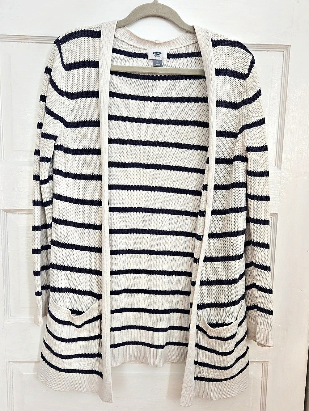 Old Navy Striped Open Front Cardigan in White & Blue Size Small